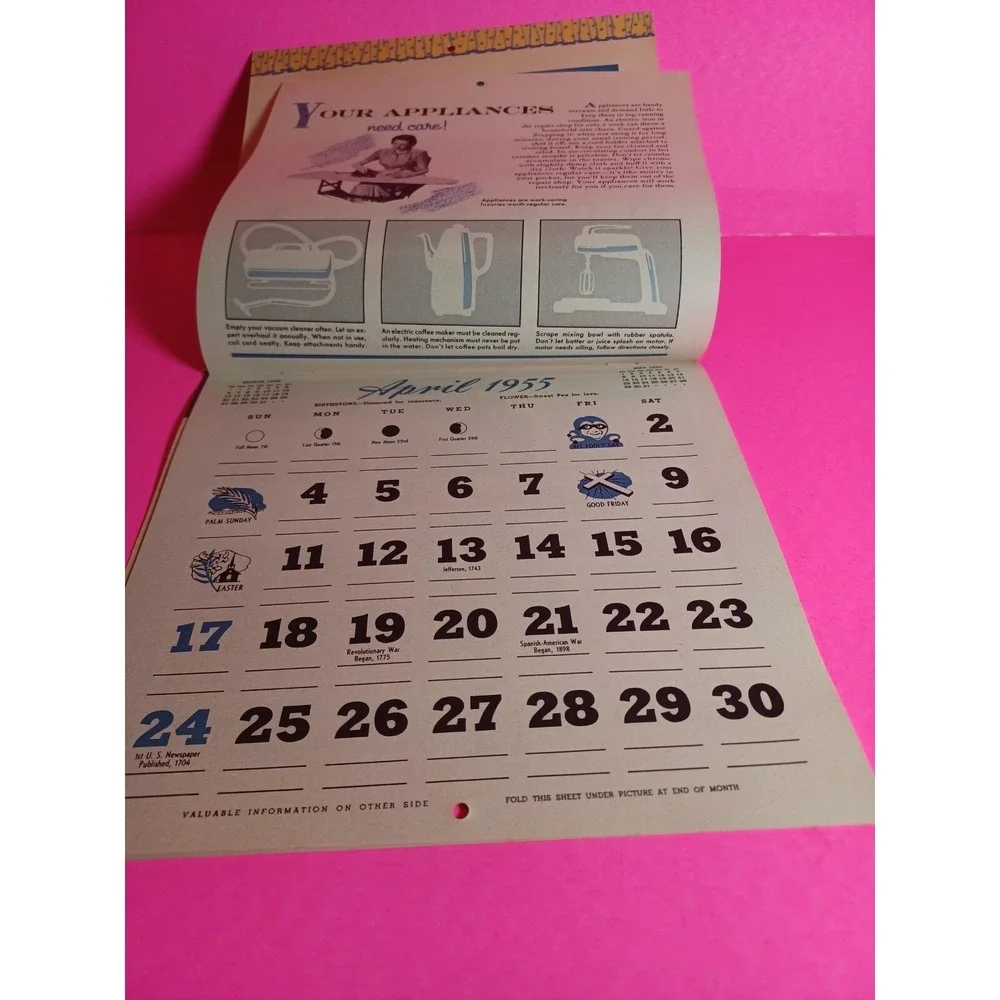 1955 CALENDAR Bensonville Fuel Oil Co. Westby Bros. ILLINOIS Washington's home